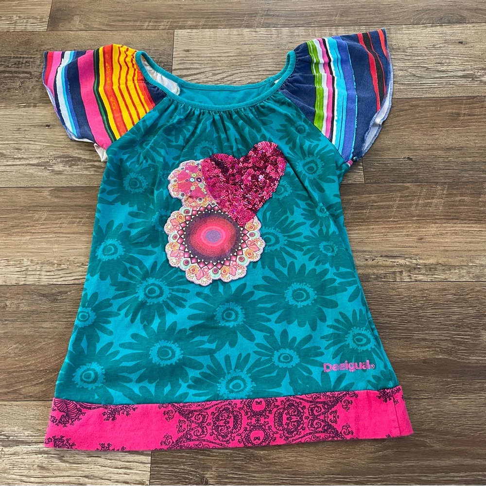 Desigual girls colorful flower ruffle sleeve shirt 11/12